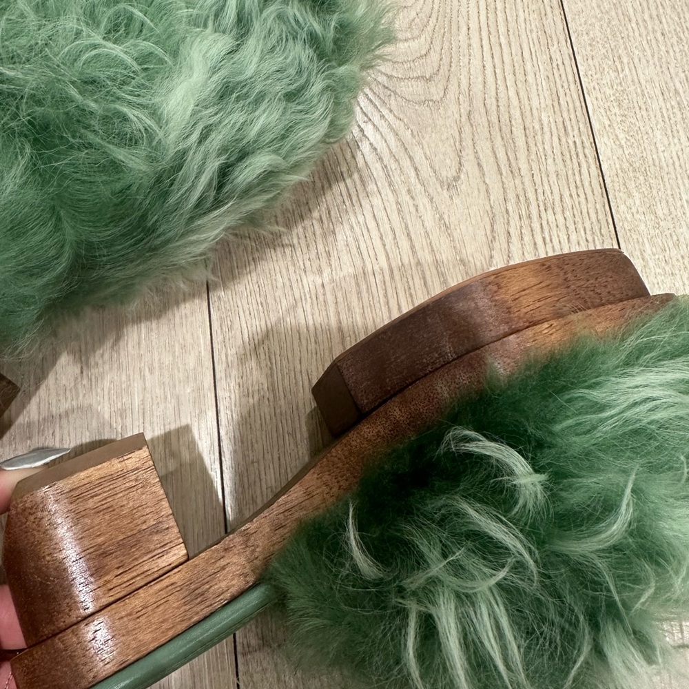 Cult Gaia Green Fur Slide Sandals - Picture 7 of 8